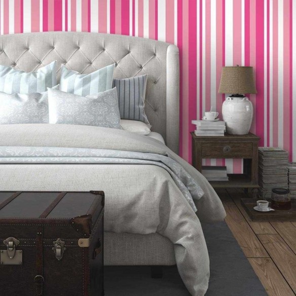Papel de Parede Adesivo Listrado Rosa 1058
