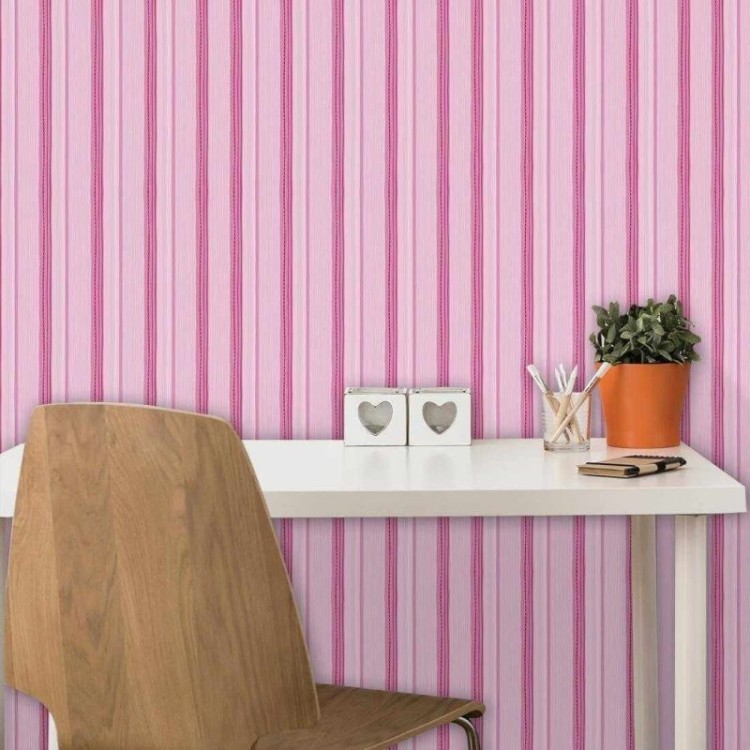 Papel de Parede Adesivo Listrado Rosa 14
