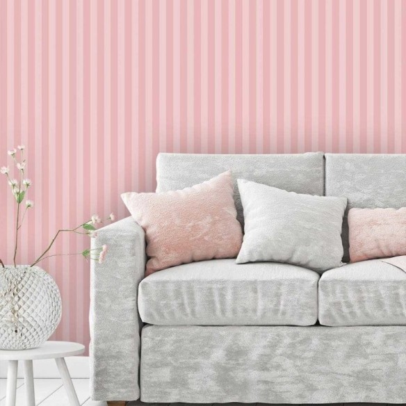 Papel de Parede Adesivo Listrado Rosa 19