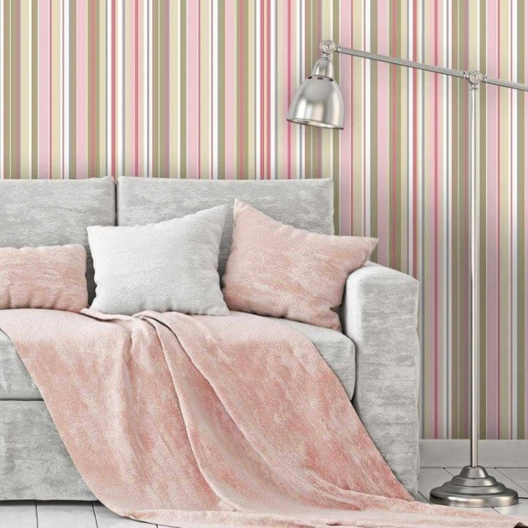 Papel de Parede Adesivo Listrado Rosa e Bege 0725