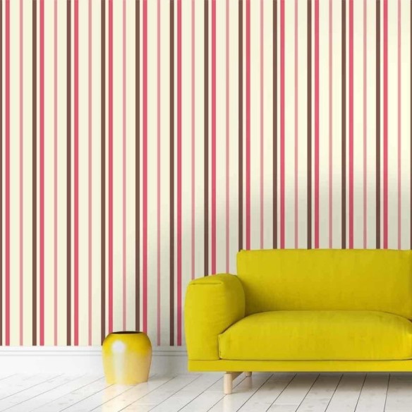Papel de Parede Adesivo Listrado Rosa e Marrom 144857233