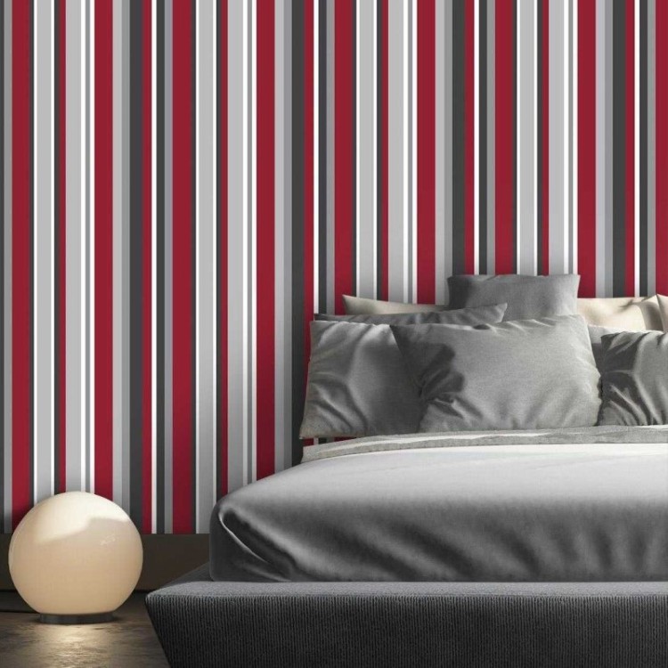 Papel de Parede Adesivo Listrado Vermelho e...