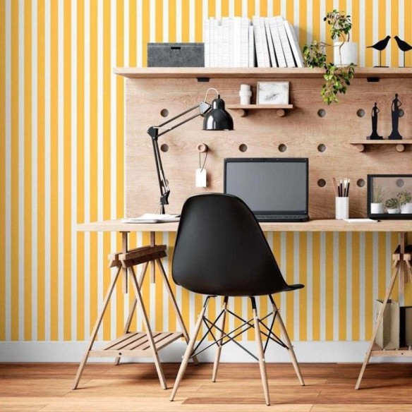 Papel de Parede Adesivo Listras Amarelo e Branco N06278