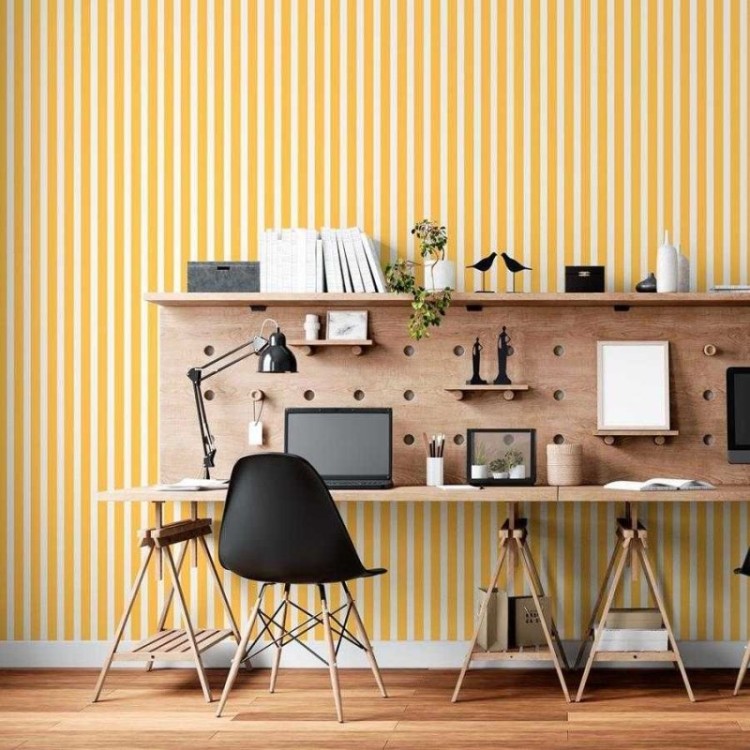 Papel de Parede Adesivo Listras Amarelo e...