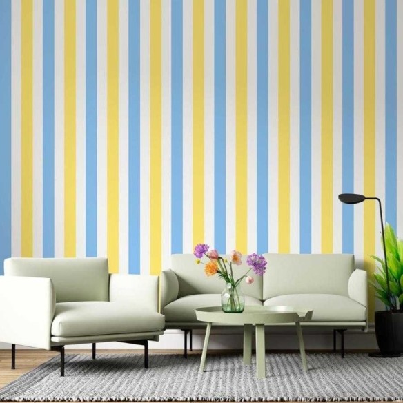 Papel de Parede Adesivo Listras Azul e Amarelo N06241
