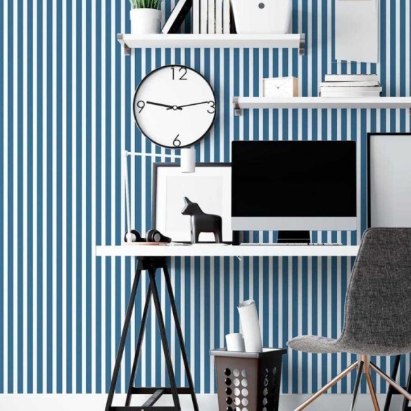 Papel de Parede Adesivo Listras Azul e Branco N06277