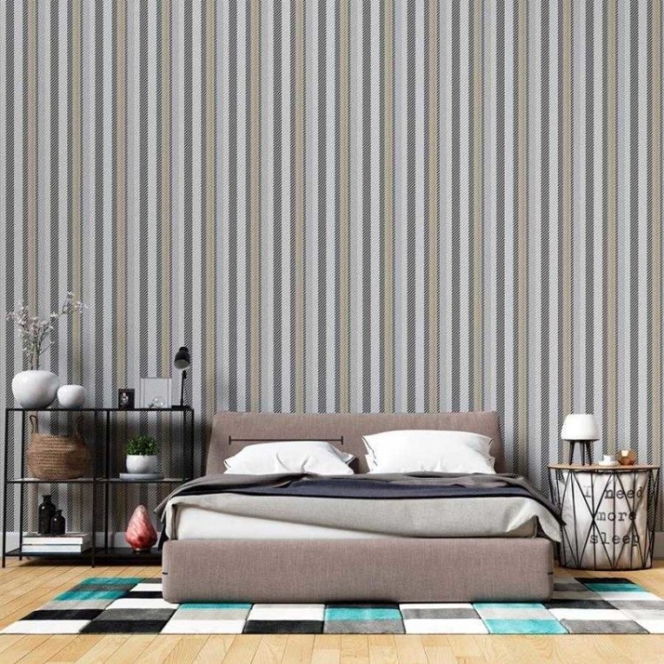 Papel de Parede Adesivo Listras Bege Cinza N06236