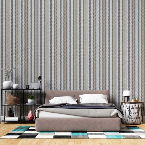 Papel de Parede Adesivo Listras Bege Cinza N06236