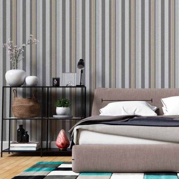 Papel de Parede Adesivo Listras Bege Cinza N06236