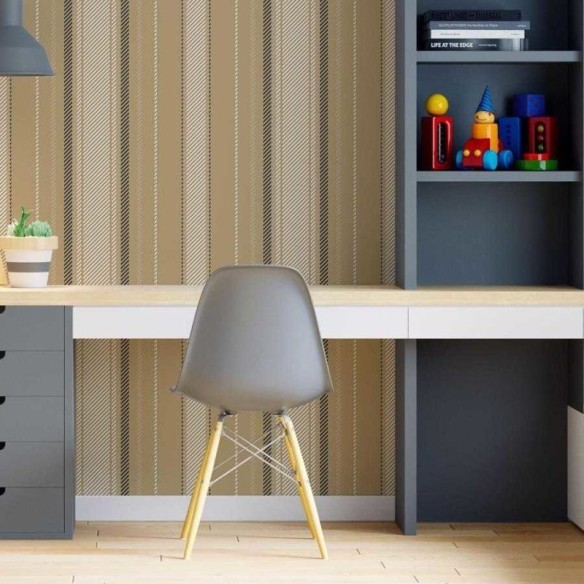 Papel de Parede Adesivo Listras Bege e Preto N06239