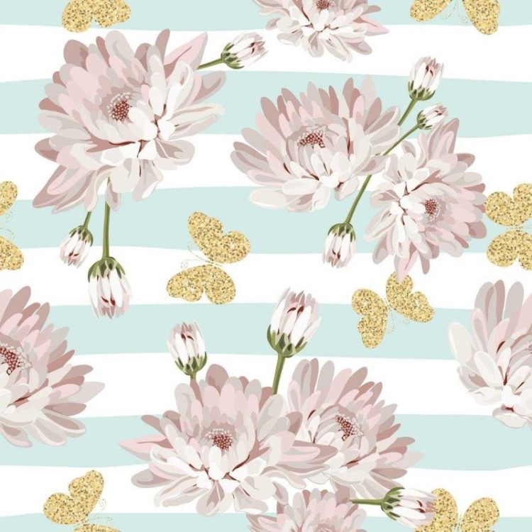 Papel de Parede Adesivo Listras e Flores N04299