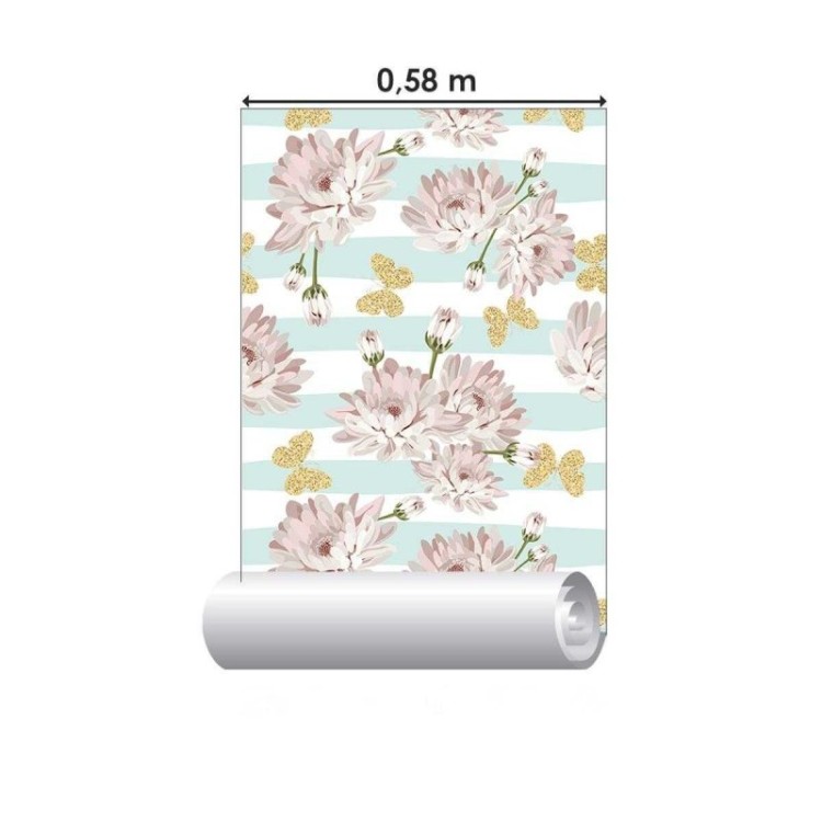 Papel de Parede Adesivo Listras e Flores N04299