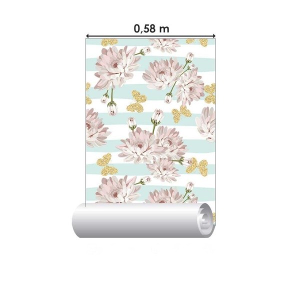 Papel de Parede Adesivo Listras e Flores N04299