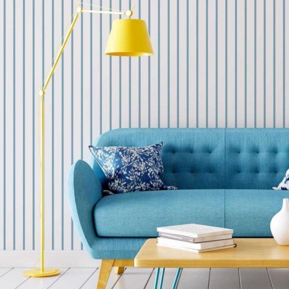 Papel de Parede Adesivo Listras Finas Azul e Branco N06268