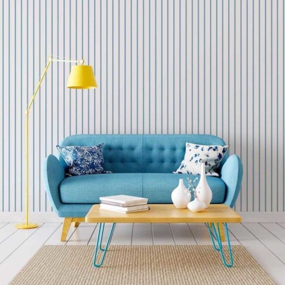 Papel de Parede Adesivo Listras Finas Azul e Branco N06268