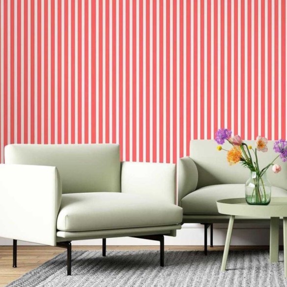 Papel de Parede Adesivo Listras Vermelho e Branco N06279