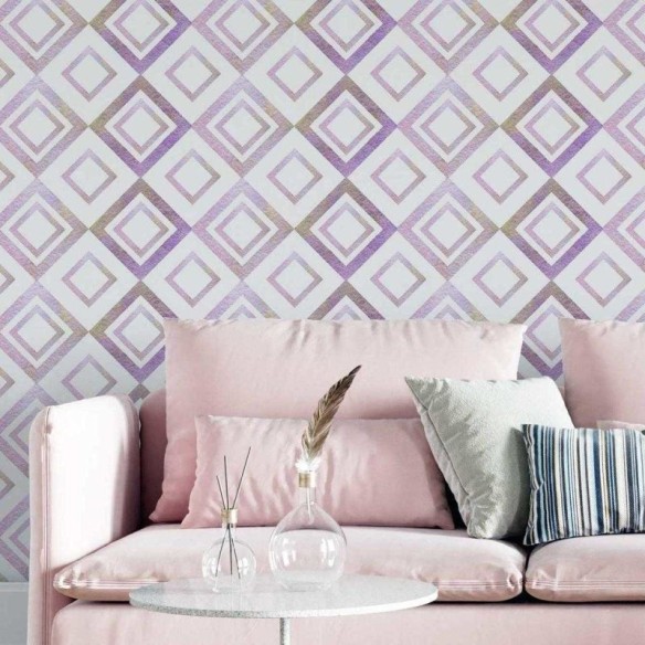 Papel de Parede Adesivo Losangos Aquarelados Lavanda N05244
