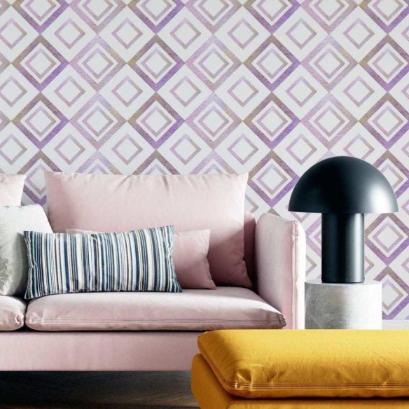 Papel de Parede Adesivo Losangos Aquarelados Lavanda N05244