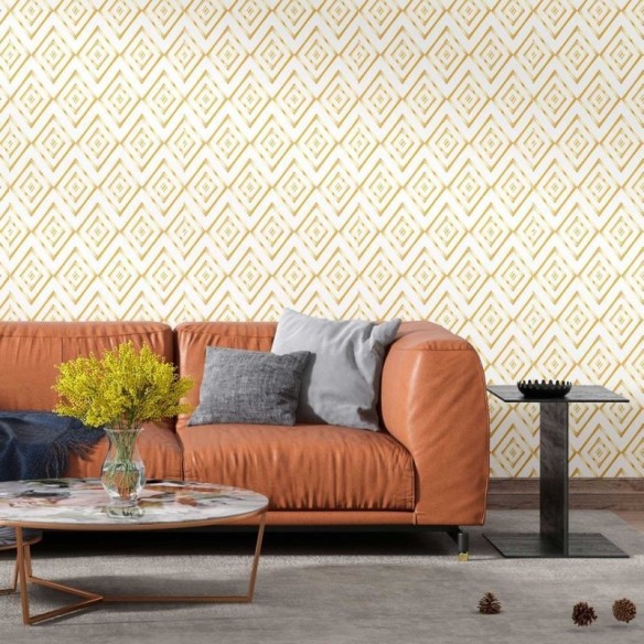Papel de Parede Adesivo Losangos dourados N08205