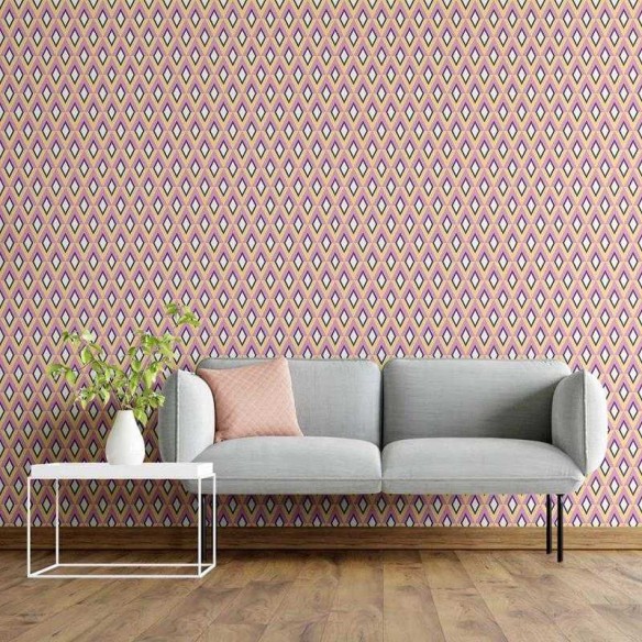 Papel de Parede Adesivo Losangos Retrô Rosa e Amarelo N05233
