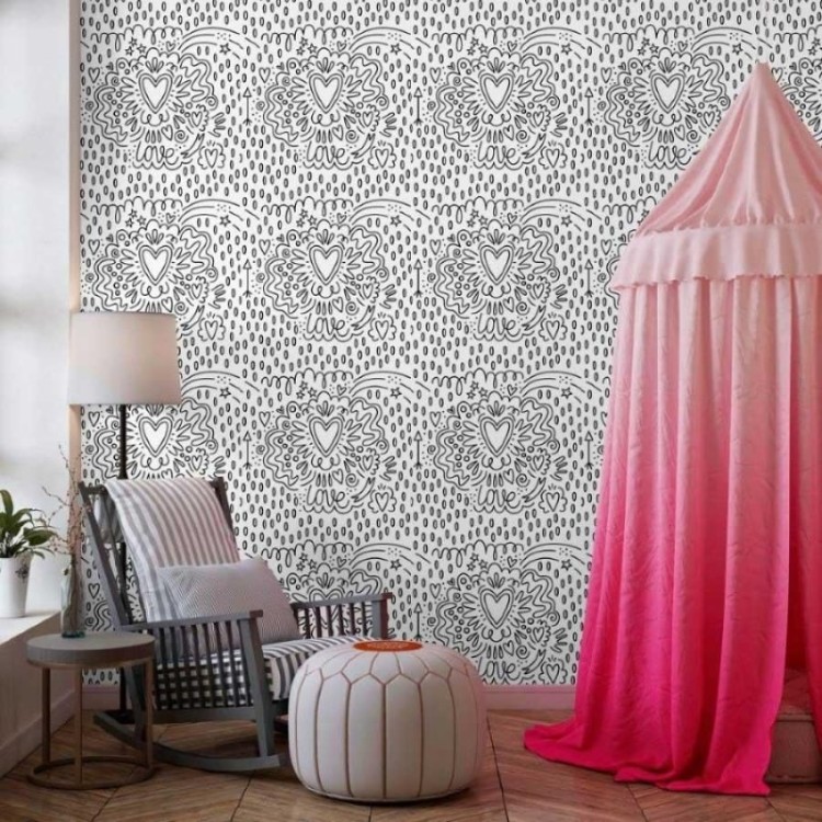 Papel de Parede Adesivo Love Para Colorir N013247