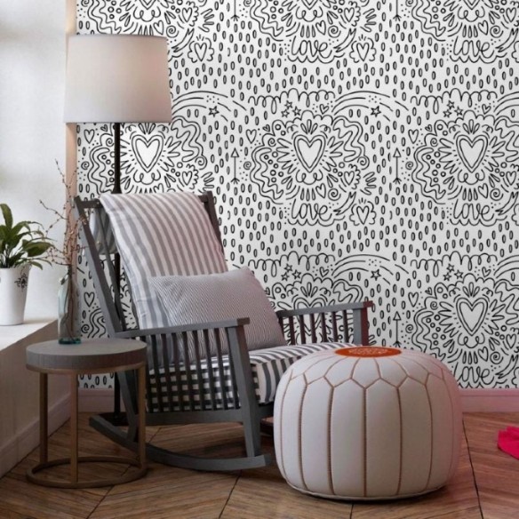 Papel de Parede Adesivo Love Para Colorir N013247