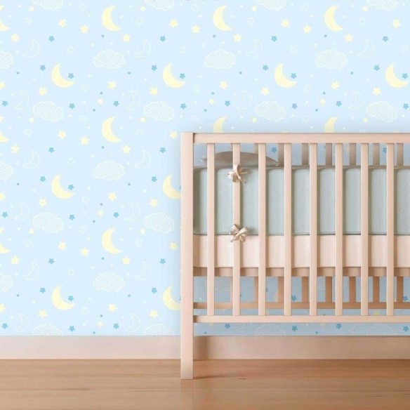 Papel de Parede Adesivo lua estrela azul 432799906