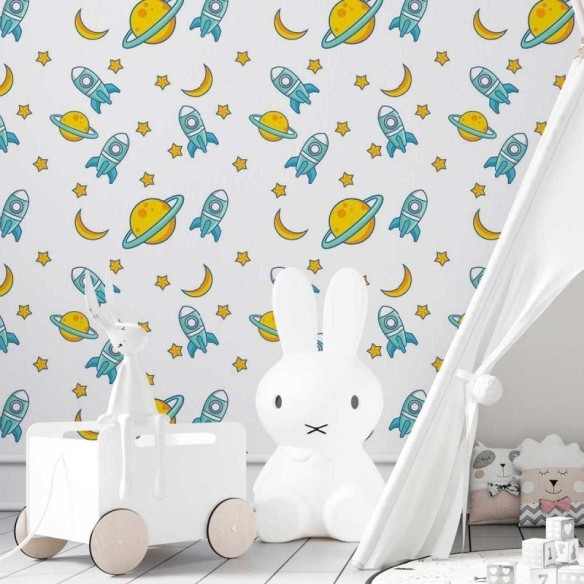 Papel de Parede Adesivo Lua, estrela, foguete N03127