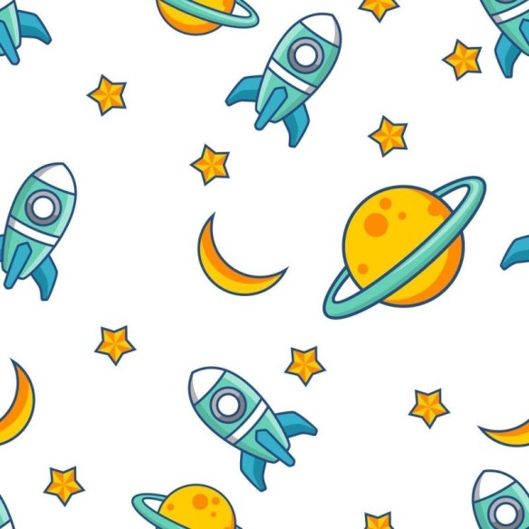 Papel de Parede Adesivo Lua, estrela, foguete N03127