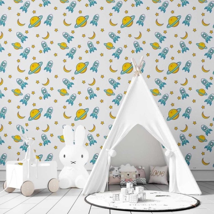 Papel de Parede Adesivo Lua, estrela, foguete...
