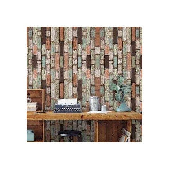 Papel de Parede Adesivo madeira antiga colorida 236350894