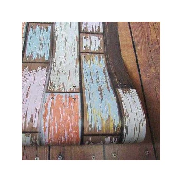 Papel de Parede Adesivo madeira antiga colorida 236350894