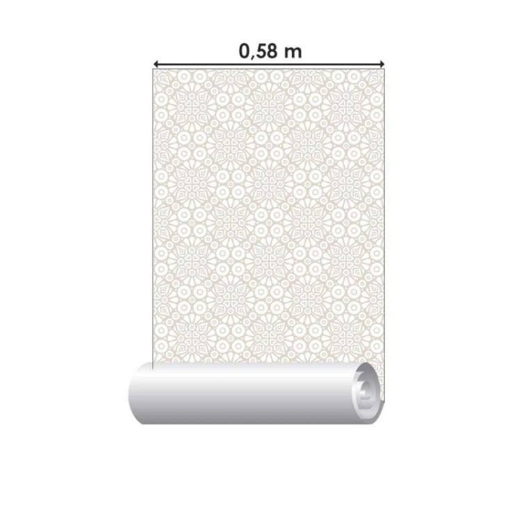 Papel de Parede Adesivo Mandala Branco e Bege...