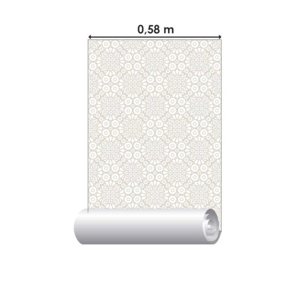 Papel de Parede Adesivo Mandala Branco e Bege N04184