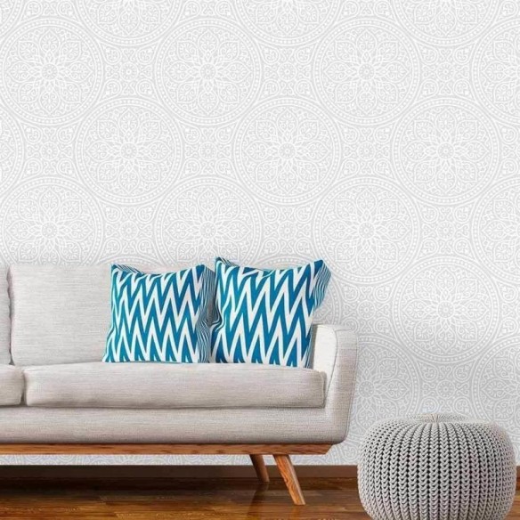 Papel de Parede Adesivo Mandala Indiano Cinza Branco 213033031