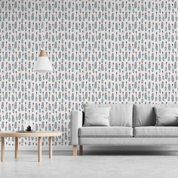 Papel de Parede Adesivo Maquiagem, batom e rímel N03059