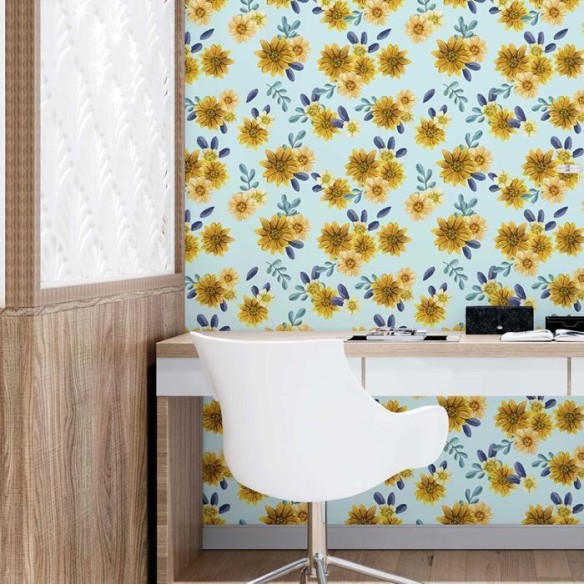 Papel de Parede Adesivo Margaridas em Aquarela N09043