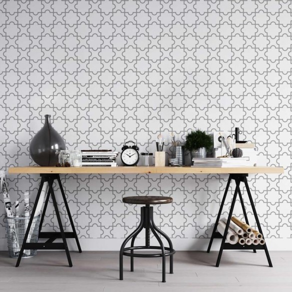 Papel de Parede Adesivo Marroquino Cinza e Branco N05262