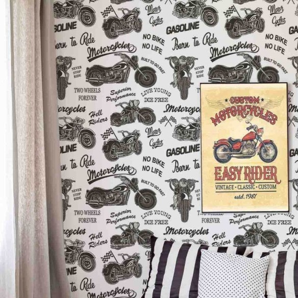 Papel de Parede Adesivo Masculino Moto  592469252