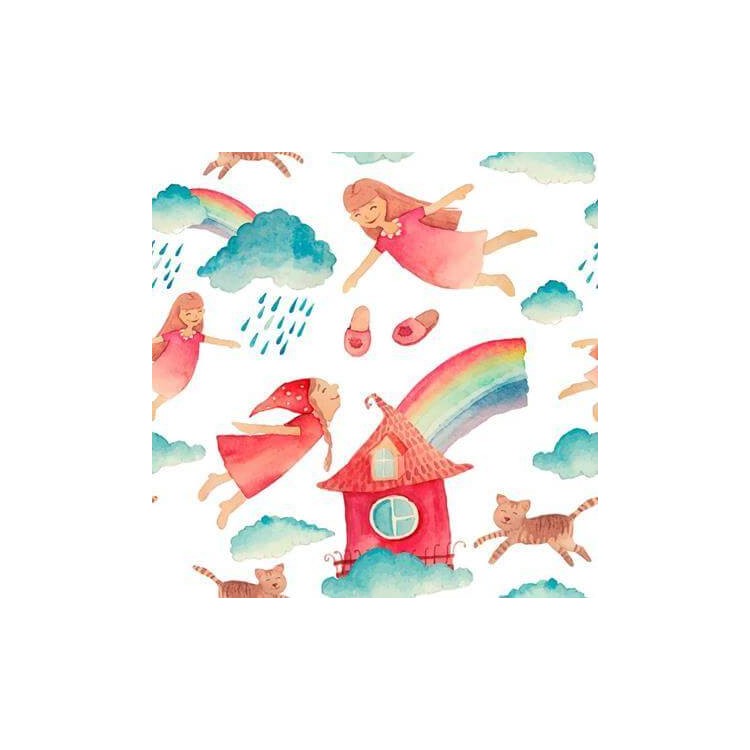Papel de Parede Adesivo Menina Arco-iris Gato...