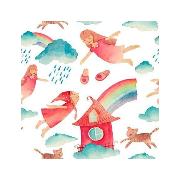 Papel de Parede Adesivo Menina Arco-iris Gato 253992598