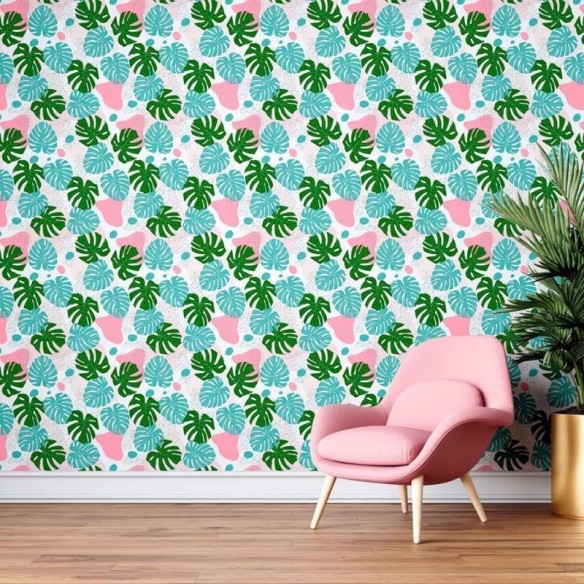 Papel de Parede Adesivo Monstera Tropical Colorido N08050