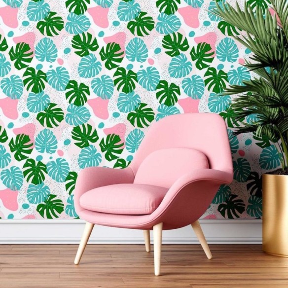 Papel de Parede Adesivo Monstera Tropical Colorido N08050