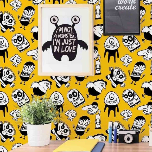 Papel de Parede Adesivo Monstrinhos Amarelo 0303