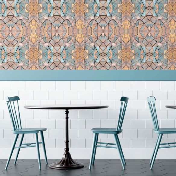 Papel de Parede Adesivo Mosaico Geométrico Madeira N010193