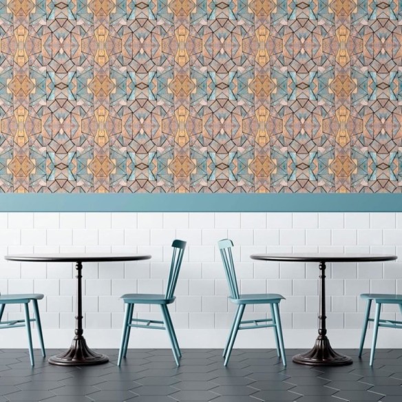Papel de Parede Adesivo Mosaico Geométrico Madeira N010193