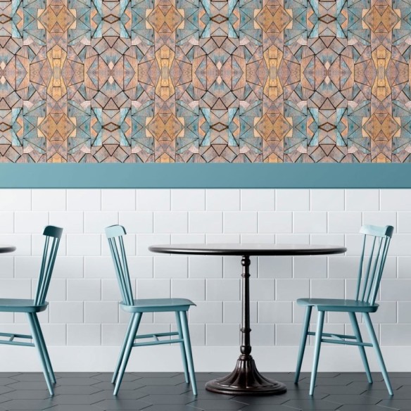 Papel de Parede Adesivo Mosaico Geométrico Madeira N010193