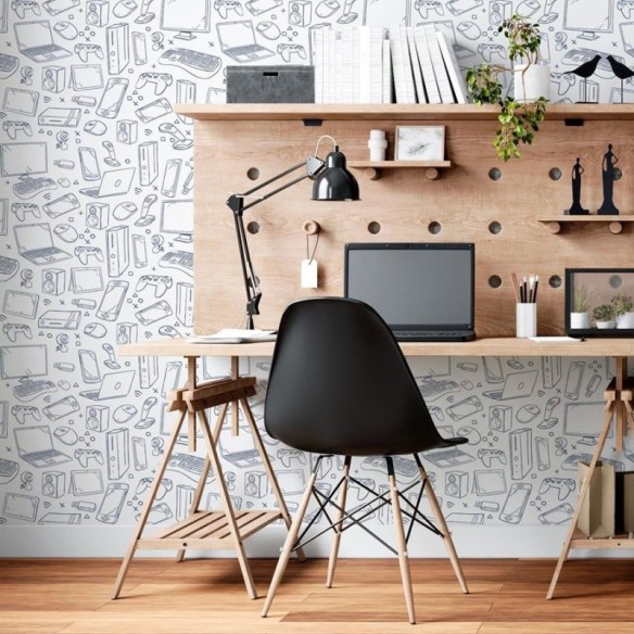 Papel de Parede Adesivo Mundo Digital Monocromático N06177