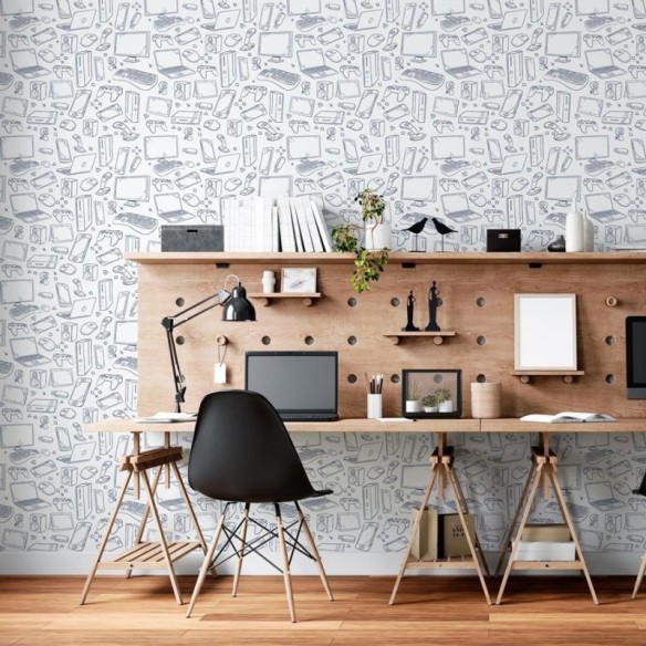 Papel de Parede Adesivo Mundo Digital Monocromático N06177