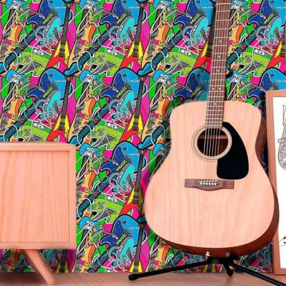 Papel de Parede Adesivo Música Guitarra Colorido 36109678